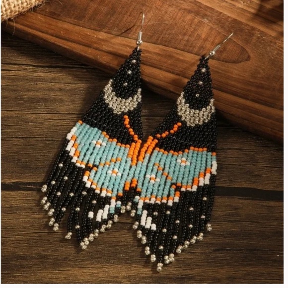 ❤️❤️FREE Butterfly Fringe Beaded Tassel Chic Glam Bug Vaca Hip Farm Art Earrings - Picture 1 of 4